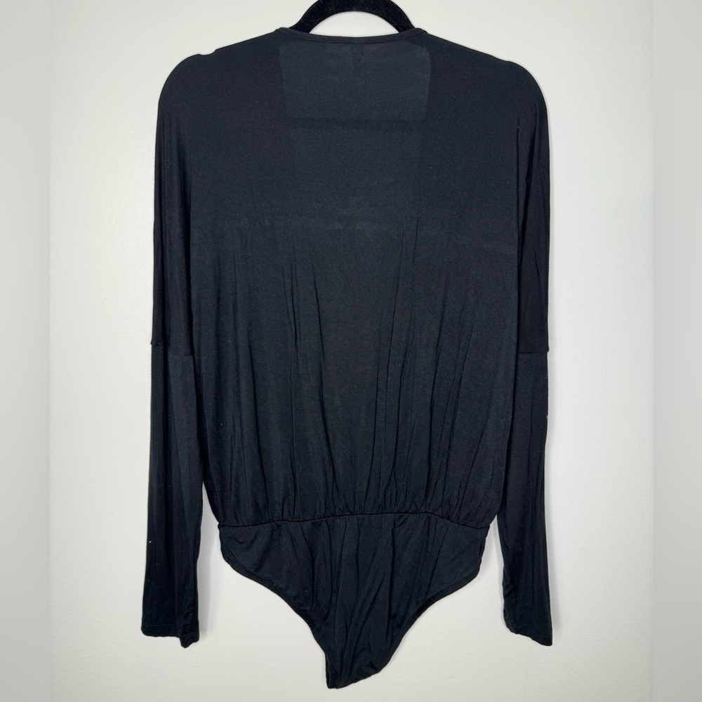 American Apparel Black Long Sleeve Wrap-Front Bodysuit - Picture 6 of 6
